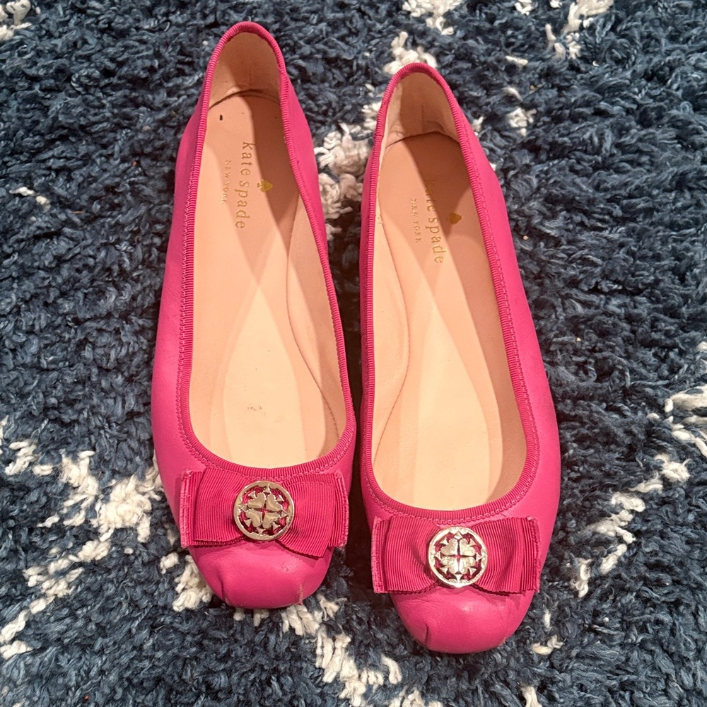 KATE SPADE AUTH  Women's Pink Leather Fontana Too Flat Shoes